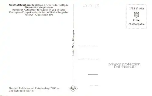 AK / Ansichtskarte  Rubi_Oberstdorf Gasthof Rubihorn Rubi_Oberstdorf