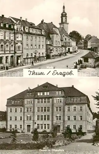 AK / Ansichtskarte 73801510 Thum_Erzgebirge Markt Grund und Oberschule Thum Erzgebirge