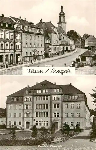 AK / Ansichtskarte  Thum_Erzgebirge Markt Grund und Oberschule Thum Erzgebirge