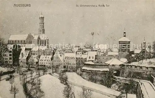 AK / Ansichtskarte  Augsburg St. Ulrichskirche und Rotes Tor im Winter Augsburg