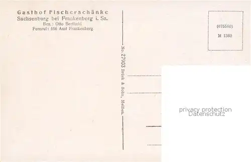 AK / Ansichtskarte  Frankenberg_Sachsen Gasthof Fischerschaenke Sachsenburg Frankenberg Sachsen