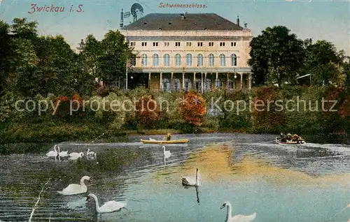 AK / Ansichtskarte 73801589 Zwickau__Sachsen Schwanenschloss mit Teich 