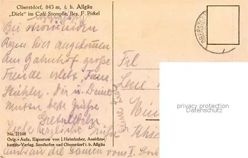 AK / Ansichtskarte  Oberstdorf Diele im Café Stempfle Gastraum Oberstdorf