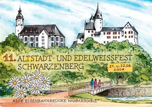 AK / Ansichtskarte  Schwarzenberg__Erzgebirge Altstadt und Edelweissfest Alte Eisenbahnbruecke Hammerweg 