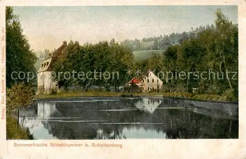 AK / Ansichtskarte 73801955 Nitschhammer_Scheibenberg_Erzgebirge Sommerfrische Teich 