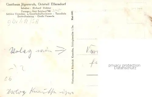AK / Ansichtskarte  Ellersdorf_Sohland-Rotstein Gasthaus Jaegersruh 