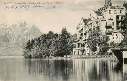 AK / Ansichtskarte Hertenstein_Vierwaldstaettersee Schloss Hotel Hertenstein mit Pilatus 
