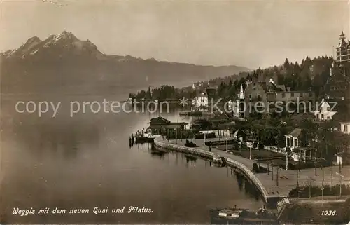 AK / Ansichtskarte Weggis_Vierwaldstaettersee mit neuem Quai und Pilatus Weggis_Vierwaldstaettersee