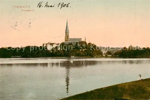 AK / Ansichtskarte  Chemnitz Schlossteich Blick zur Kirche Chemnitz