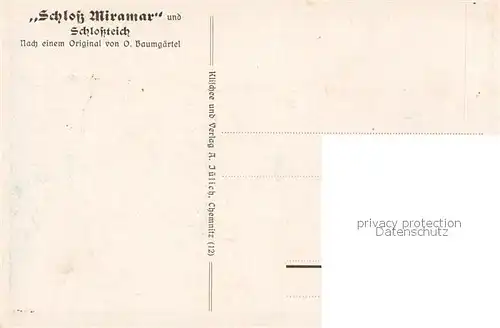 AK / Ansichtskarte 73802210 Chemnitz Schloss Miramar und Schlossteich nach Original von O. Baumgaertel Kuenstlerkarte Chemnitz