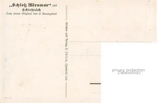 AK / Ansichtskarte  Chemnitz Schloss Miramar und Schlossteich nach Original von O. Baumgaertel Kuenstlerkarte Chemnitz