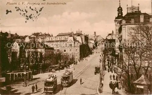 AK / Ansichtskarte  Plauen__Vogtland Postplatz mit Bahnhofstrasse Strassenbahn Feldpost 