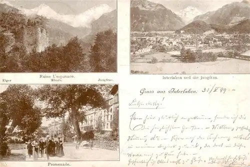 AK / Ansichtskarte Interlaken_BE Ruine Unspunnen Aiger Moench Jungfrau Berner Alpen Promenade Interlaken_BE