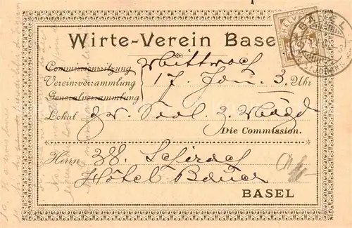 AK / Ansichtskarte Basel_BS Generalversammlung des Wirte Vereins Basel Basel_BS