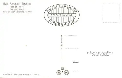 AK / Ansichtskarte Niederhorn_BE Hotel Restaurant Berghaus Niederhorn Gastraeume Eiger Moench und Jungfrau 