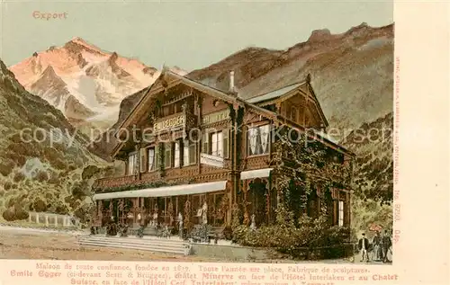AK / Ansichtskarte Interlaken_BE Emile Egger Holzschnitzerei Berner Alpen Kuenstlerkarte Interlaken_BE