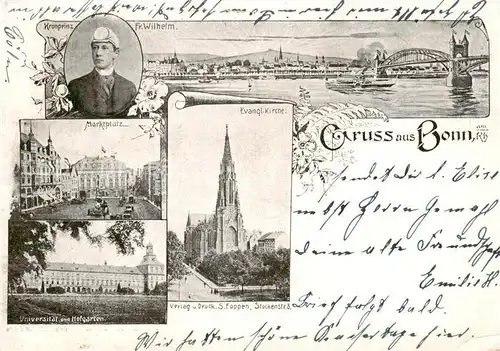 AK / Ansichtskarte  Bonn_Rhein Portrait Kronprinz Friedrich Wilhelm Panorama Marktplatz Kirche Bonn_Rhein