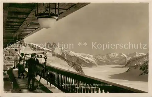 AK / Ansichtskarte Jungfraujoch_3457m_BE Berghausterrasse mit Aletschgletscher 