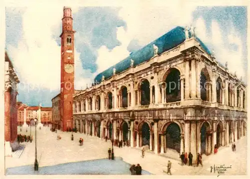 AK / Ansichtskarte 73802629 Vicenza_IT La Piazza dei Signori con la Basilica di Andrea Palladio e la Torre civica Carta Artista 