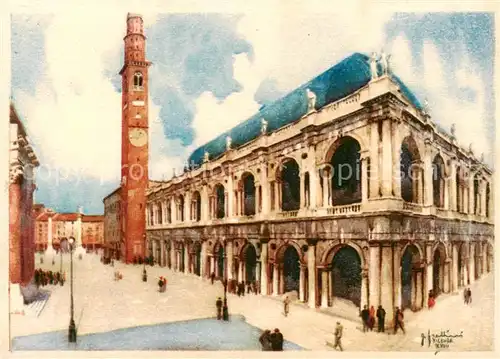 AK / Ansichtskarte  Vicenza_IT La Piazza dei Signori con la Basilica di Andrea Palladio e la Torre civica Carta Artista 