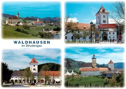 AK / Ansichtskarte 73802816 Waldhausen_Strudengau Panorama Markt und Schlossberg mit barocker Kirche Waldhausen_Strudengau
