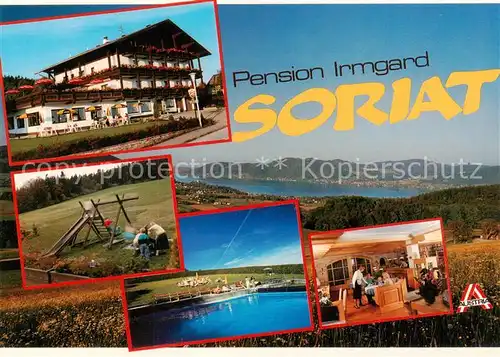 AK / Ansichtskarte  Strass_Attergau_AT Pension Irmgard Soriat Spielplatz Seepartie Gastraum 