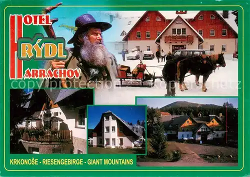 AK / Ansichtskarte 73802863 Harrachov_Harrachsdorf_CZ Hotel Rydl Pferdeschlitten Panorama 