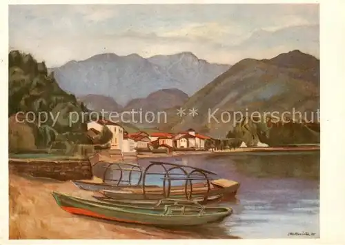 AK / Ansichtskarte Caslano_TI Panorama Luganersee Kuenstlerkarte 