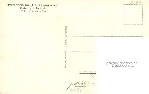 AK / Ansichtskarte  Geising_Erzgebirge Fremdenheim Haus Sorgenfrei Geising Erzgebirge