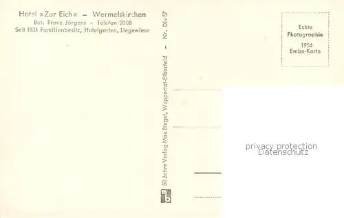 AK / Ansichtskarte 73803168 Wermelskirchen Hotel Zur Eich Hotelgarten Wermelskirchen