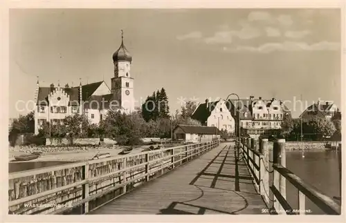 AK / Ansichtskarte  Wasserburg_Bodensee Bruecke Kirche Wasserburg Bodensee