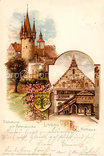 AK / Ansichtskarte  Lindau_Bodensee Diebsturm mit Peterskirche Rathaus Lindau Bodensee