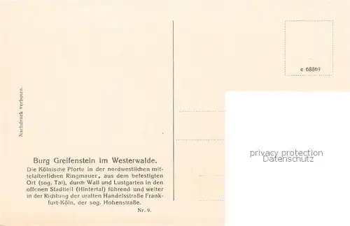 AK / Ansichtskarte  Burg_Greifenstein_Westerwald Koelnische Pforte Burg_Greifenstein