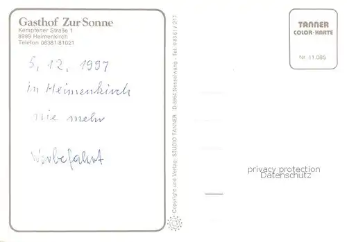 AK / Ansichtskarte 73803464 Heimenkirch Gasthof Zur Sonne Gastraeume Speisesaal Heimenkirch