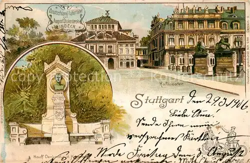 AK / Ansichtskarte  Stuttgart Hoftheater Hauff Denkmal auf dem Hasenberg Stuttgart