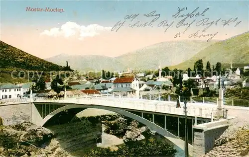 AK / Ansichtskarte 73803555 Mostar_Moctap_Bosnia_and_Herzegovina Panorama mit Bruecke Feldpost 