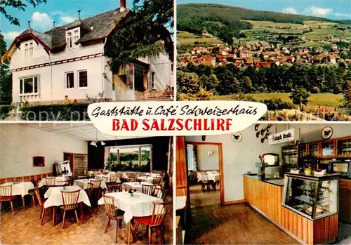 AK / Ansichtskarte  Bad_Salzschlirf Gaststaette und Cafe Schweizerhaus Gaststube Theke Panorama Bad_Salzschlirf