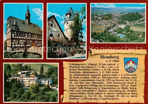 AK / Ansichtskarte 73803635 Homberg_Ohm Rathaus Brauhausturm Fliegeraufnahme Klinik Dr Walb Homberg Ohm