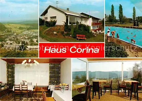 AK / Ansichtskarte  Schoenbach_Dillkreis Panorama Haus Corina Gastraeume Schwimmbad Schoenbach Dillkreis