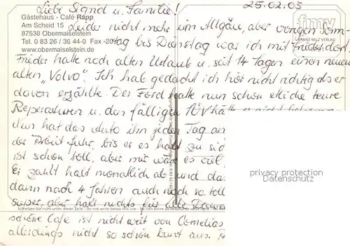 AK / Ansichtskarte  Obermaiselstein Gaestehaus Cafe Rapp Gastraeume Panorama Obermaiselstein