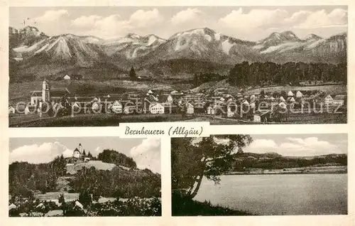 AK / Ansichtskarte  Bernbeuern_Bernbeuren Gesamtansicht mit Alpenpanorama Bergkirche See 