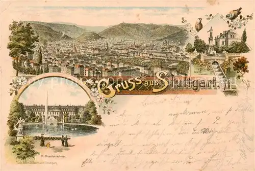 AK / Ansichtskarte 73804129 Stuttgart Stadtpanorama Koenigliches Residenzschloss Eugensbrunnen Koenigreich Wuerttemberg Litho Stuttgart