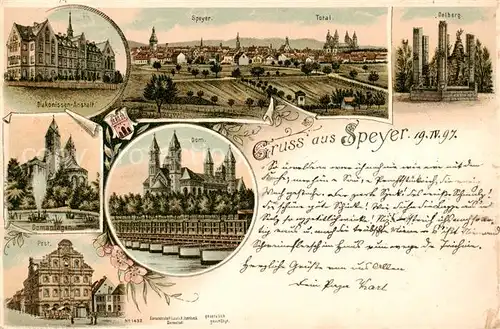 AK / Ansichtskarte  Speyer_Rhein Stadtpanorama Diakonissenanstalt Oelberg Dom Post Koenigreich Bayern Litho Speyer Rhein