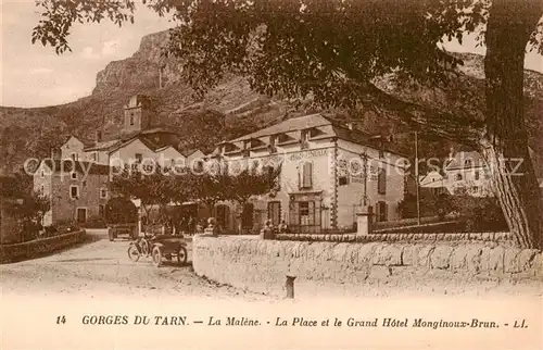 AK / Ansichtskarte Gorges_du_Tarn La Malene La Place et le Grand Hotel Monginoux Brun Gorges_du_Tarn