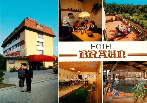 AK / Ansichtskarte 73804316 Kirchheimbolanden Hotel Braun Gaststube Terrasse Kegelbahn Hallenbad Kirchheimbolanden