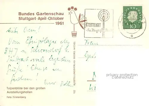 AK / Ansichtskarte 73804362 Stuttgart BUGA 1961 Tulpenbluete bei den grossen Ausstellungshallen Stuttgart