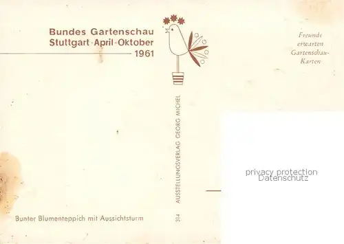 AK / Ansichtskarte 73804365 Stuttgart BUGA 1961 Bunter Blumenteppich mit Aussichtsturm Stuttgart