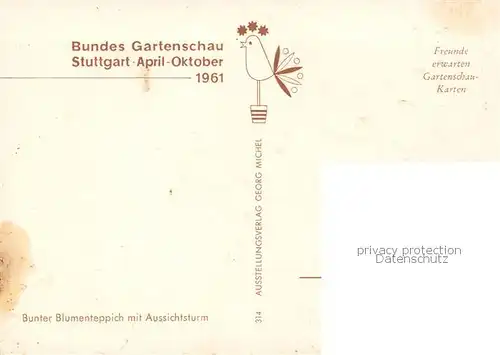 AK / Ansichtskarte  Stuttgart BUGA 1961 Bunter Blumenteppich mit Aussichtsturm Stuttgart