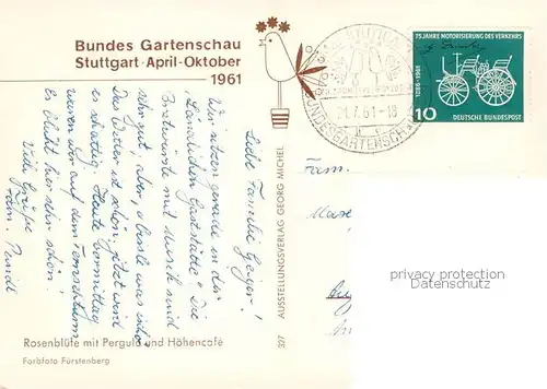 AK / Ansichtskarte 73804380 Stuttgart BUGA 1961 Rosenbluete mit Pergula und Hoehencafe Stuttgart