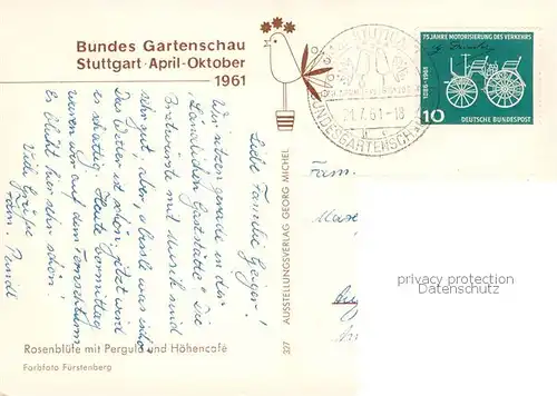 AK / Ansichtskarte  Stuttgart BUGA 1961 Rosenbluete mit Pergula und Hoehencafe Stuttgart